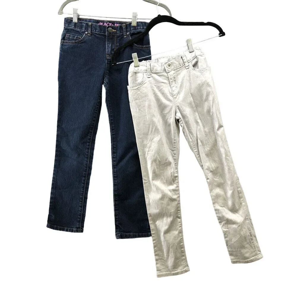 Children's Place Skinny‎ Jeans BUNDLE Youth Girls Size 10 Blue Metallic 2 Piece